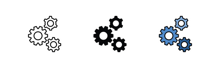 gears icon Setting vector sign, black gear wheel icons collection. Cogwheel group vector icon - cog wheel sign for user interfaces, websites, and technical applications