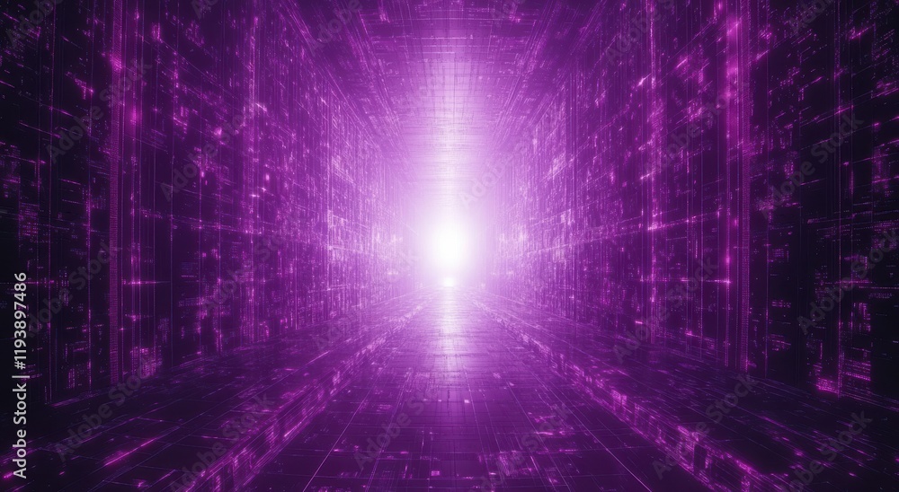 Aufkleber futuristic digital corridor with luminous purple light beams creating an illusion of depth and advan