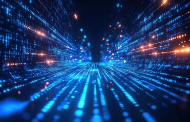 Futuristic Digital Data Flow with Glowing Lights and Lines Representing Technology, Innovation, and Virtual Connectivity in an Abstract Environment