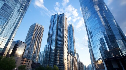 Obraz premium Futuristic Glass Skyscrapers in Vibrant Modern Financial District Cityscape : Generative AI