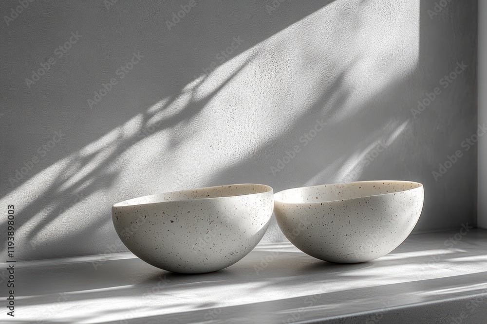 Poster minimalist white oval objects on gray surface with soft shadows natural light scandinavian design
