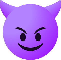 devil emoticon, purple emoji with horns. smile evil emotion for digital communication and social media