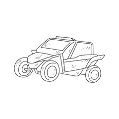 Off-Road Beast: A Minimalist Line Drawing Vector Design Capturing the Raw Power and Rugged Engineering of a off-road vehicle, Featuring Aggressive Suspension Lift, Oversized All-Terrain Tires. 