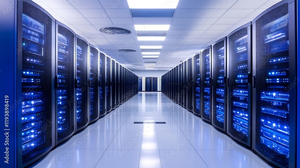 Aufkleber Spacious Data Center with Rows of High-Tech Server Cabinets : Generative AI