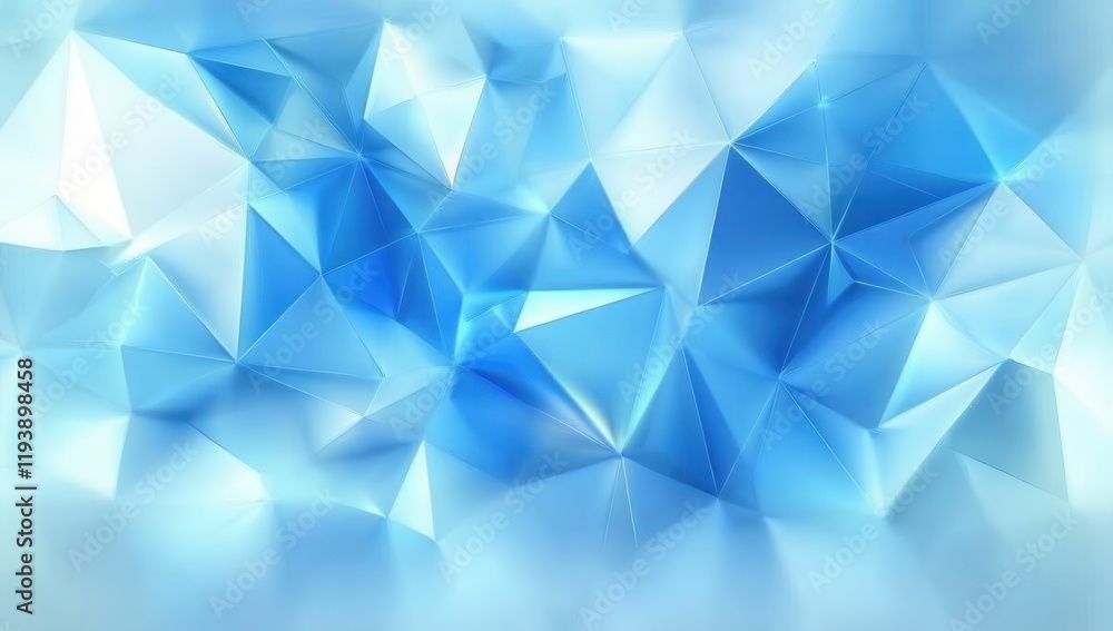 Poster geometric blue background with abstract triangular shapes and light reflections in a soft color pale