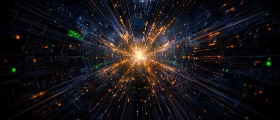 Abstract Futuristic Tunnel  Digital Data Stream  Cyberspace  Technology Background