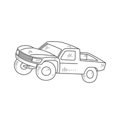 Off-Road Beast: A Minimalist Line Drawing Vector Design Capturing the Raw Power and Rugged Engineering of a off-road vehicle, Featuring Aggressive Suspension Lift, Oversized All-Terrain Tires. 