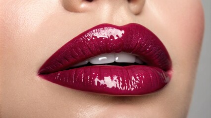 Fototapeta premium A rich berry lip color glimmers with a wetlook finish. The high gloss serves to intensify the color highlighting the contours and giving them an irresistible allure that draws the