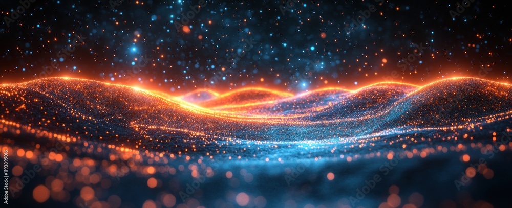 Poster futuristic digital landscape of global communication technology and networking in cyberpunk style