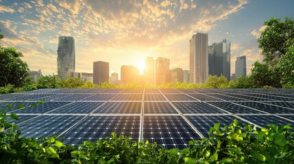 A server room featuring energy-efficient systems with solar panels and green lighting