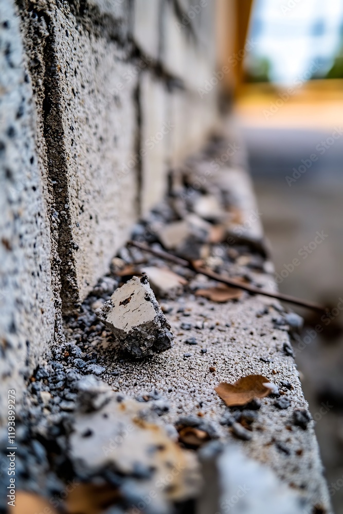 Poster close up of crumbling concrete wall with debris and texture details : generative ai