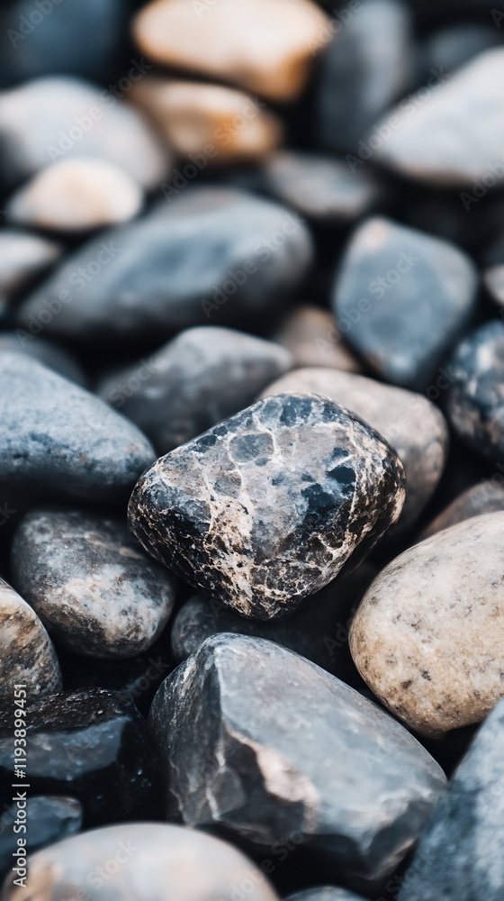 Poster Closeup of Polished River Stones with Varied Textures and Tones : Generative AI