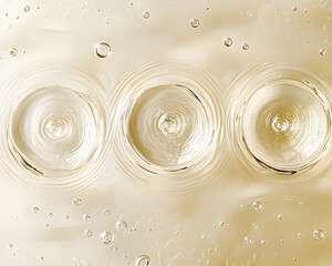 Three Concentric Ripples in Beige Liquid with Bubbles
