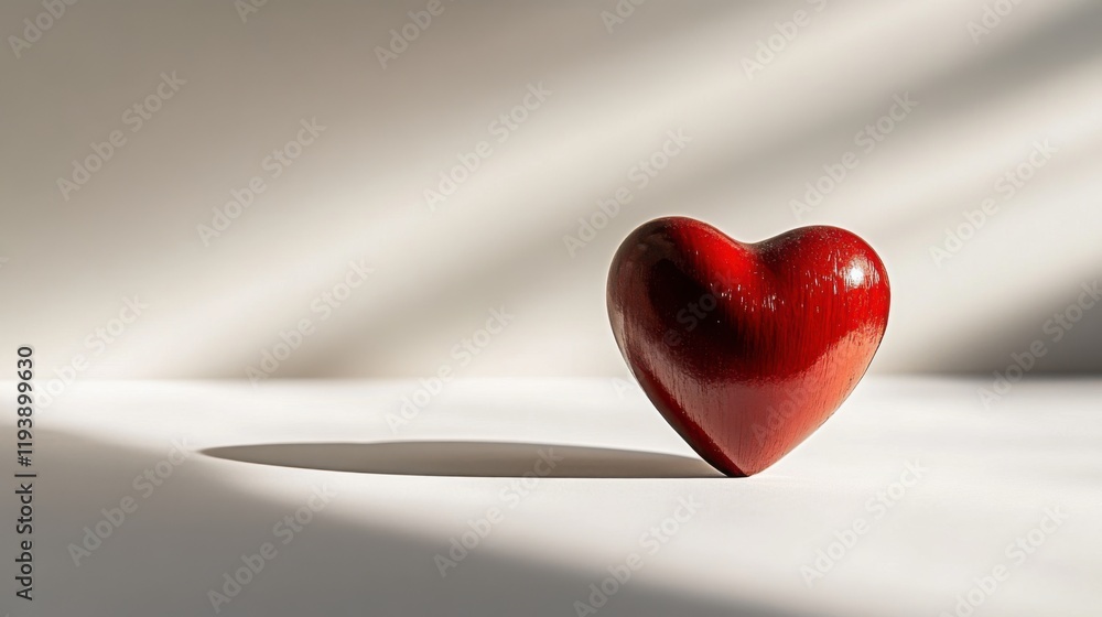 Poster captivating red wooden heart on a minimalist surface with soft lighting creating a charming and sere