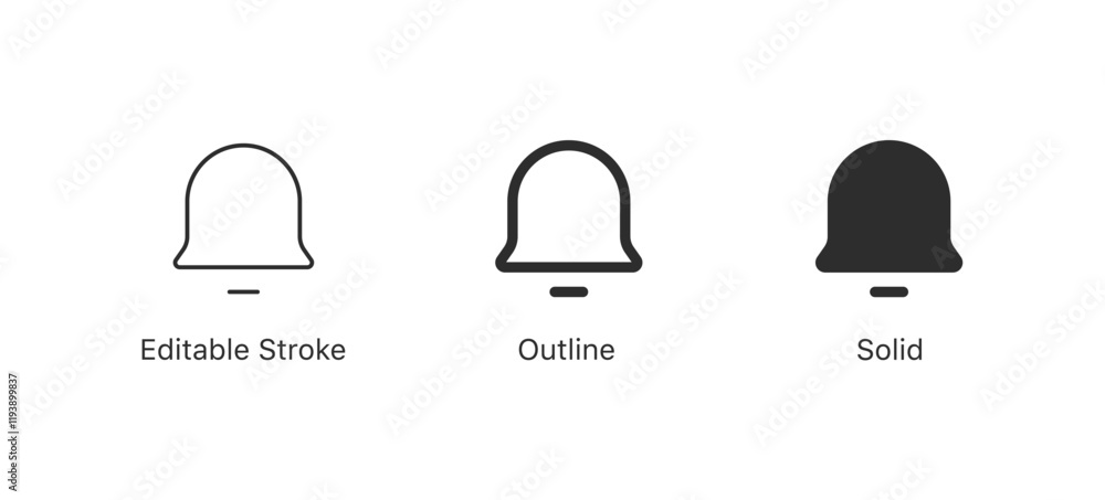 Leinwandbilder notification bell vector icon in three styles: editable stroke, outline, and solid - alerts, reminders, and communication for user interfaces, app design, and web design. minimal vector illustration