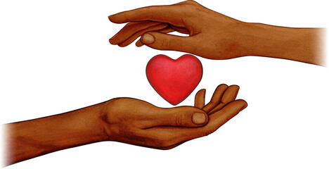 Obraz premium Watercolor hand drawn hands with heart