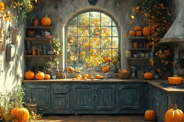 Obraz premium Thanksgiving Celebration with Family and Friends Online Enjoying Pumpkin Dinner Together from Home