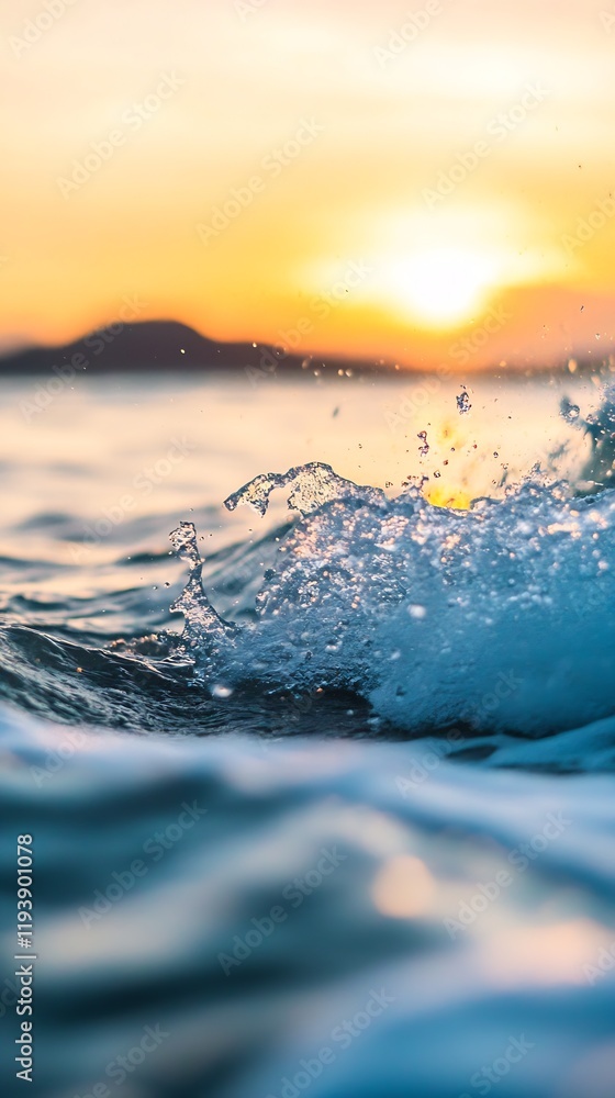 Aufkleber dynamic ocean wave at sunset captures serenity and power of nature : generative ai