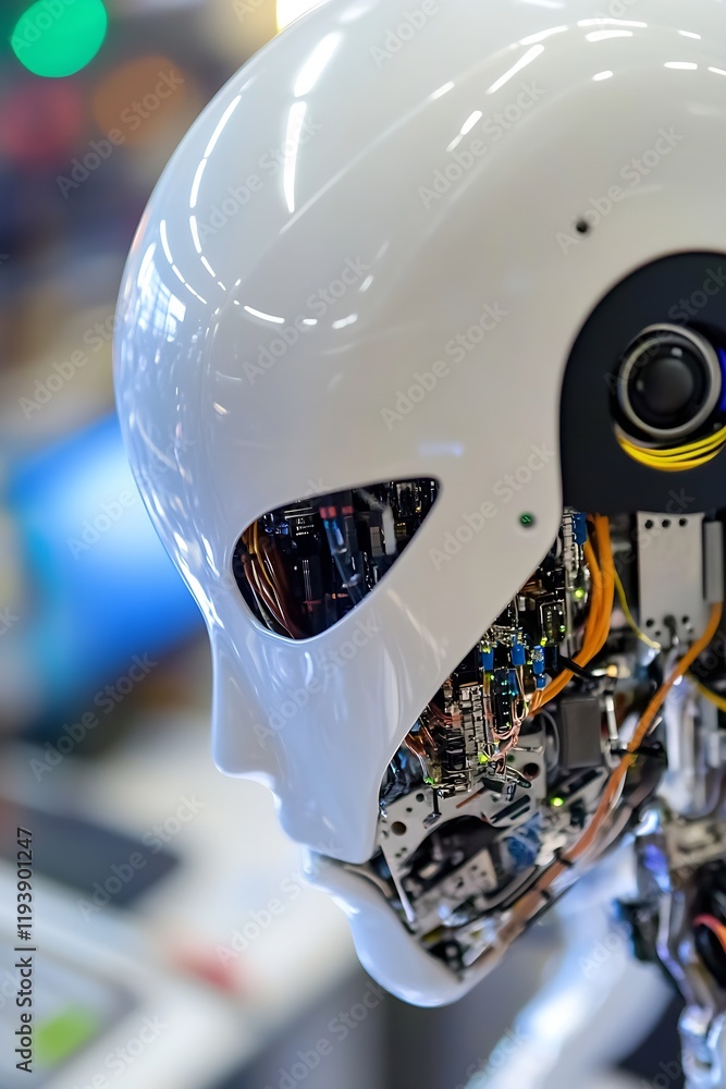Aufkleber Futuristic AI Robot Head with Exposed Internal Electronics and Innovative Design : Generative AI