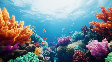 Obraz premium Vibrant Underwater Scene with Colorful Coral Reefs and Fish