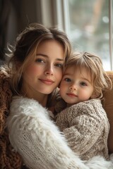 Happy mother and child enjoying quality time at home with wooden musical instruments and games for child development and rehabilitation
