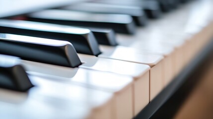 Classic Black and White Piano Keys Close Up with Soft Lighting Atmosphere : Generative AI