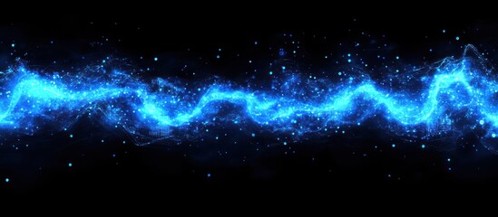 Obraz premium Stunning Blue Energy Wave in Cosmic Space with Sparkling Particles and a Dark Background Conveying Movement and Futuristic Vibes