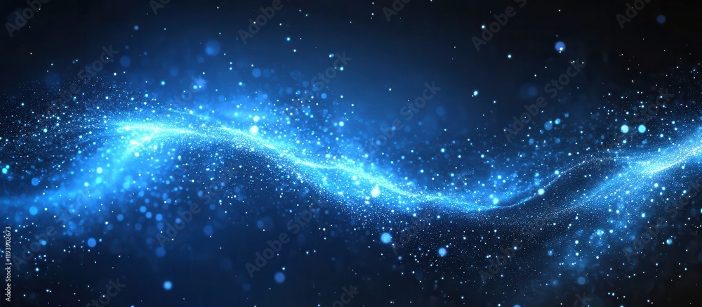 Poster stunning cosmic background with glowing blue particles and sparkling effects in a deep space atmosph