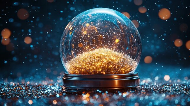 Enchanting snow globe filled with dazzling lights and a starry night sky creating a magical and cozy festive ambience  The glass sphere reflects the shimmering illumination