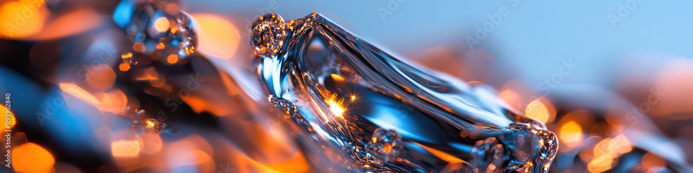 Poster translucent object with blue and orange bokeh background