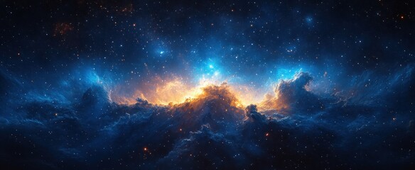 Fototapeta premium Vibrant Blue Galaxy and Nebulae in a Cosmic Night Sky