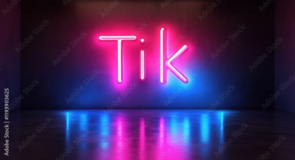 Aufkleber 3d rendering of social media application icon on gradient background with neon lights and reflection