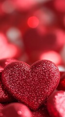 Obraz premium Sparkling Red Glitter Heart Symbolizing Love and Romance on Valentine Day : Generative AI