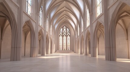 Obraz premium Serene Gothic Architecture with Beautiful Stained Glass Windows