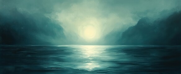 Serene Abstract Impressionism Painting Soft Light Calming Atmosphere Cool Color Palette Teal Gray Minimalist Composition