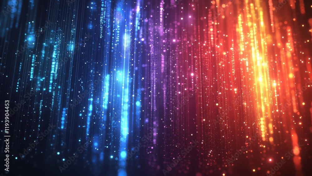 Poster vibrant abstract background with colorful light rays and glittering particles for use in digital des
