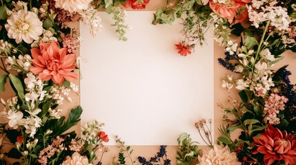 Obraz premium Blank Card Mockup Floral Frame Wedding Invitation Spring Flowers