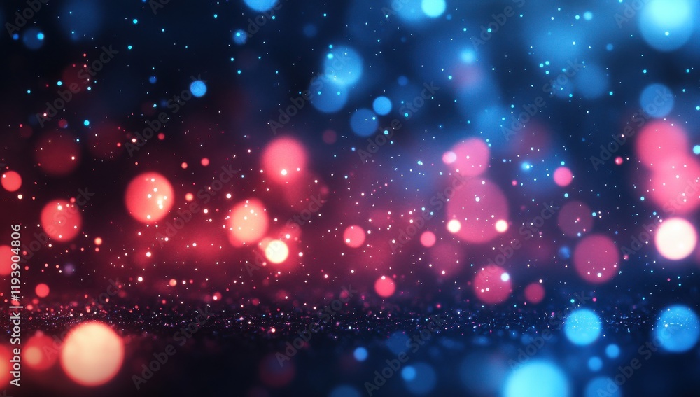 Poster vibrant abstract background with glowing bokeh effect in blue and red hues, creating a dreamy and en