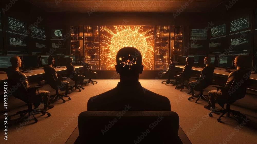 Poster abstract concept of artificial intelligence in a high-tech room
