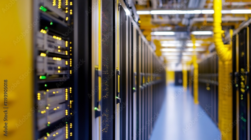 Poster High Performance Data Center With Yellow Accents and Server Racks : Generative AI