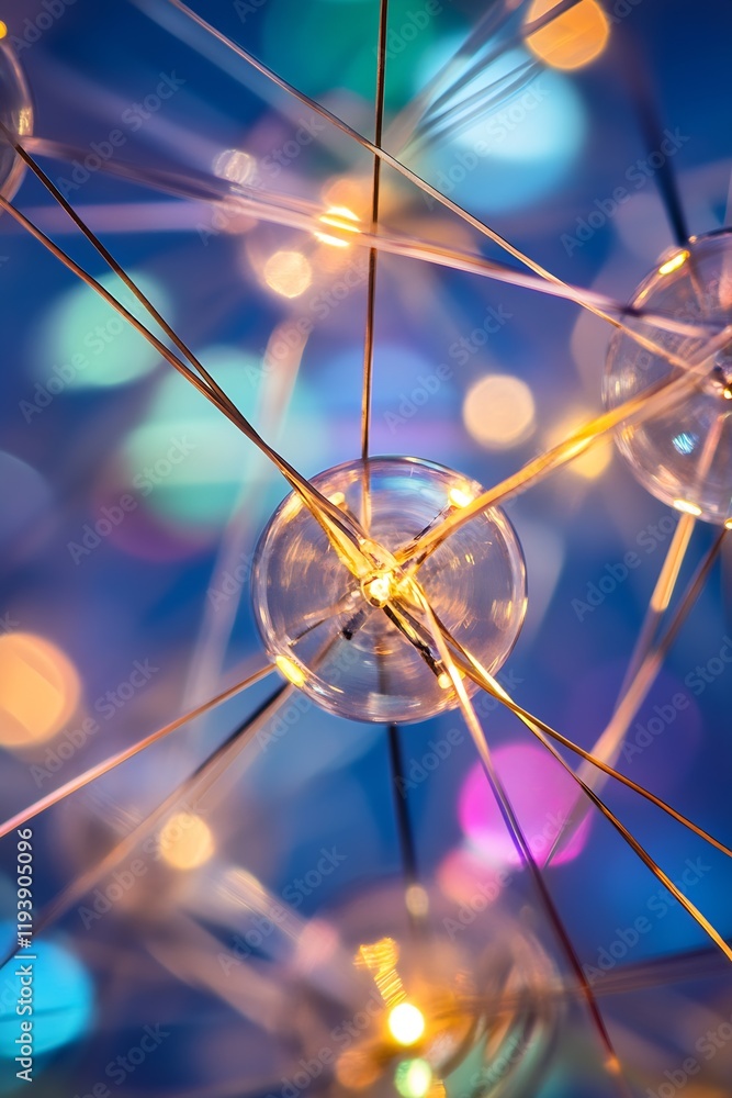 Poster Colorful Abstract Network Connections with Glowing Lights on a Soft Blurred Background : Generative AI