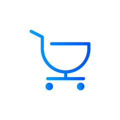 Flat blue shopping cart icon, gradient color shop goods trolley product element, elegant digital e-commerce sell item, online business e store monochrome illustration for website buy page logo design