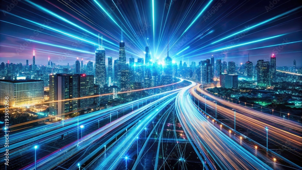 Aufkleber abstract data forms a futuristic cityscape; swift digital flight through glowing, abstract networks.