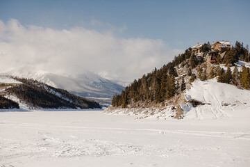 Frozen Lake Dillon in the winter