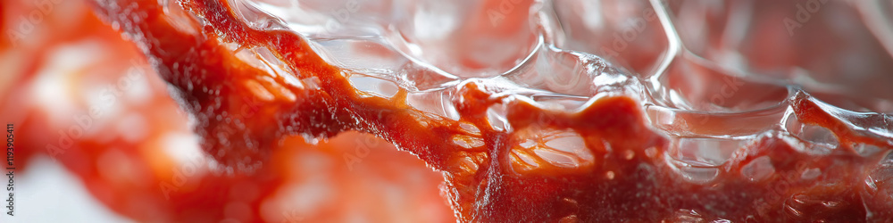 Poster close-up of red viscous substance with translucent texture
