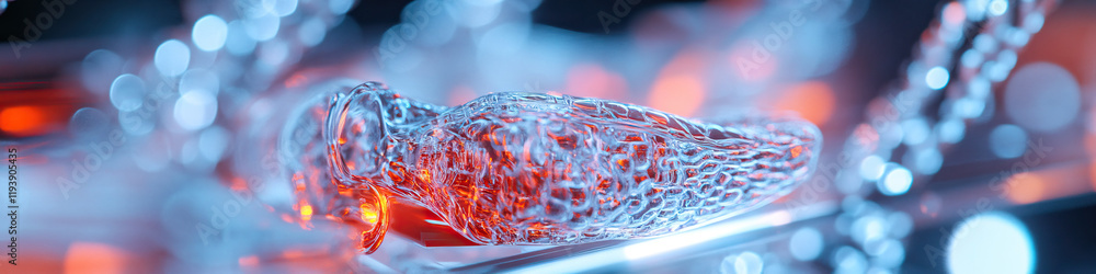 Poster translucent object with network texture under blue and orange illumination