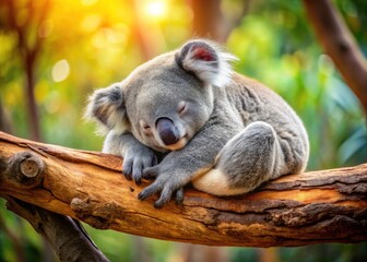 Obraz premium A cute koala sleeps soundly, a heartwarming image of Australian wildlife in its natural habitat.