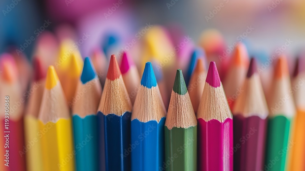Poster assortment of colorful sharpened pencils for artistic creativity and vibrant design inspiration : ge