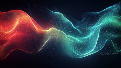 Fototapeta premium Vibrant Abstract Flowing Waves in Red, Blue, and Green tones with Soft Glow Effect Representing Energy and Movement in Digital Art Background