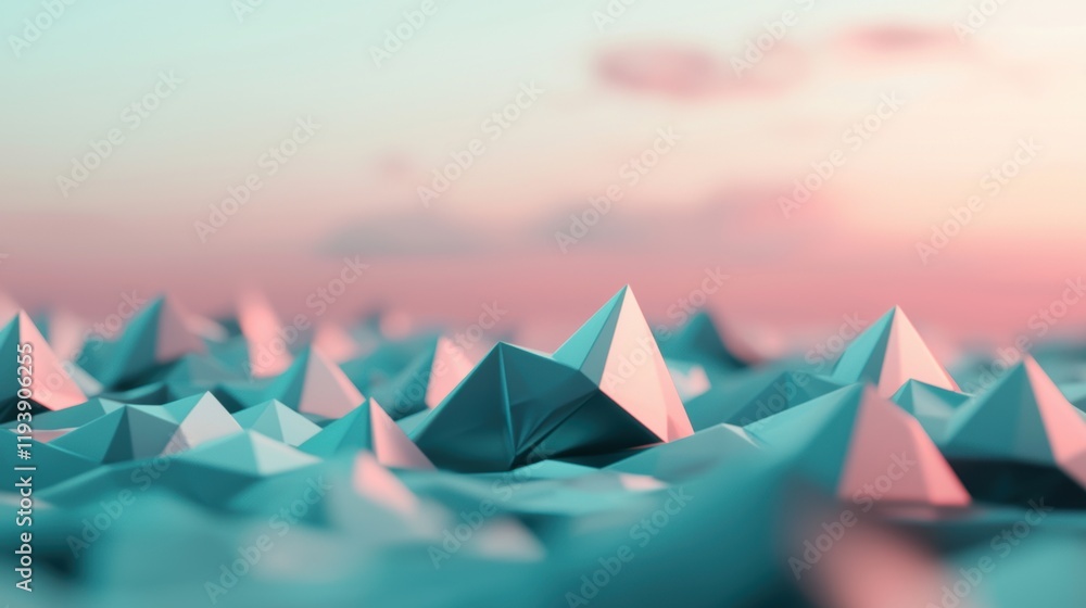 Poster abstract geometric landscape with triangular shapes and soft colors